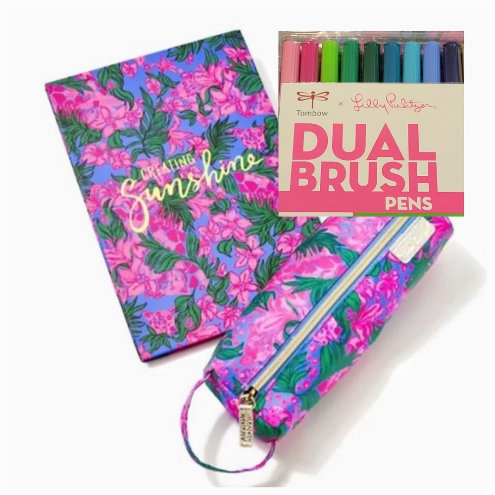NWT Lilly Pulitzer LtdEdition 3 Pc Set Tombow Art Markers-Sketchbook-Pencil Case